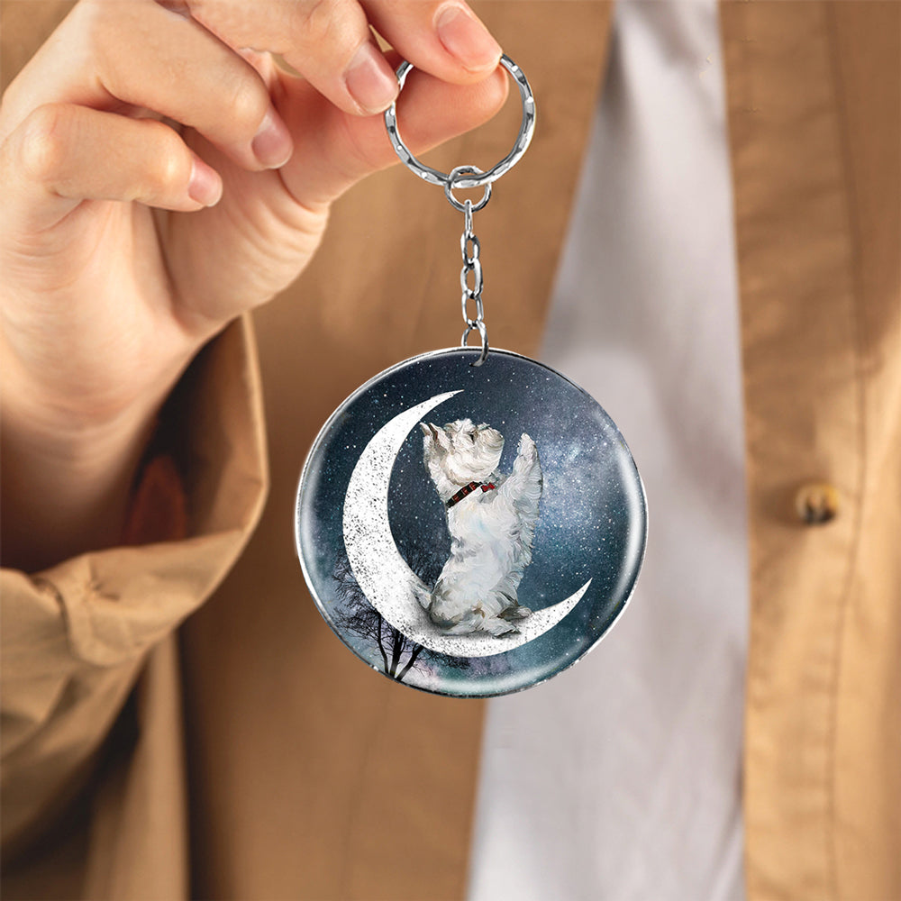 Westie-Stars and Moon-Round Resin Epoxy Metal Keychain