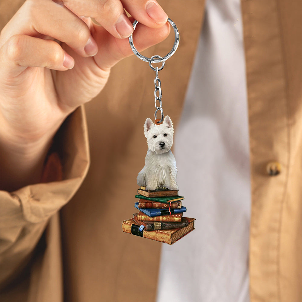 Westie-Sit On The Book-Flat Acrylic Keychain