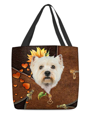 Westie-Sunflower&zipper Cloth Tote Bag