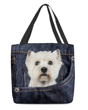 Westie-Dark Denim-Cloth Tote Bag