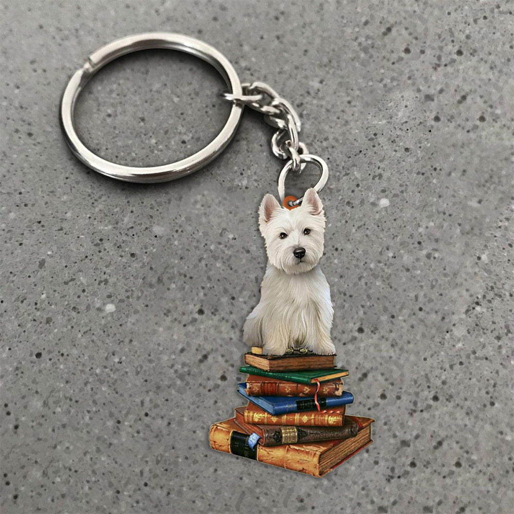 Westie-Sit On The Book-Flat Acrylic Keychain