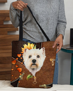 Westie-Sunflower&zipper Cloth Tote Bag