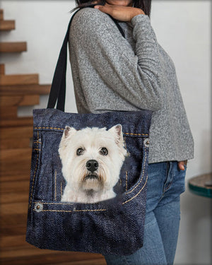 Westie-Dark Denim-Cloth Tote Bag