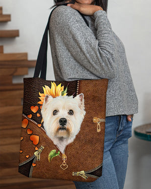 Westie-Sunflower&zipper Cloth Tote Bag