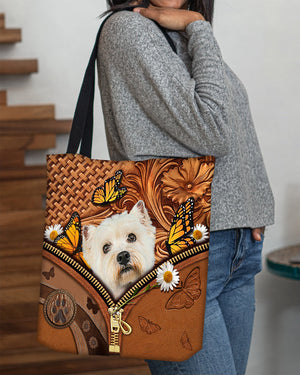 Westie Butterfly Daisy Cloth Tote Bag