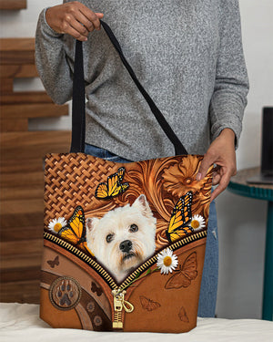 Westie Butterfly Daisy Cloth Tote Bag