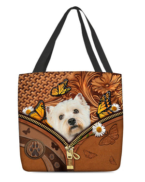 Westie Butterfly Daisy Cloth Tote Bag