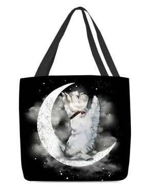 Westie Sit On The Moon With Starts-Cloth Tote Bag