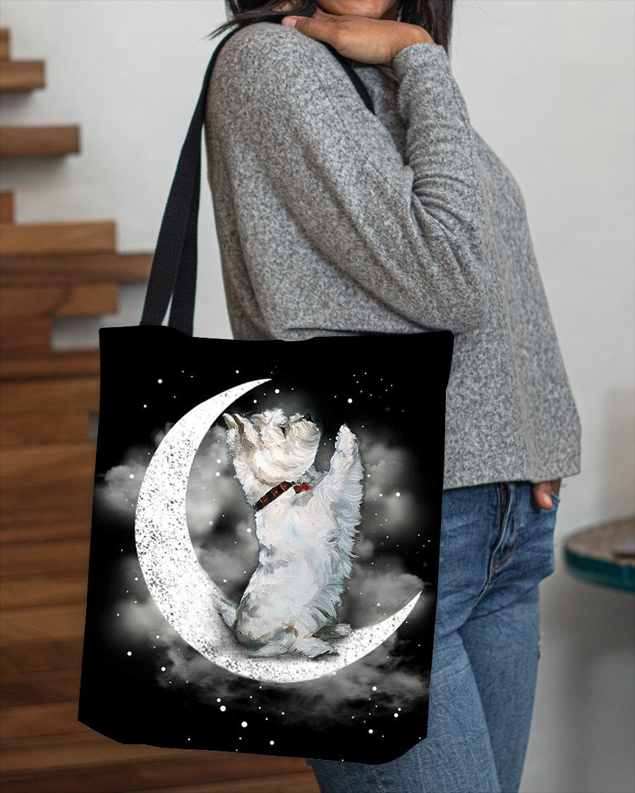 Westie Sit On The Moon With Starts-Cloth Tote Bag