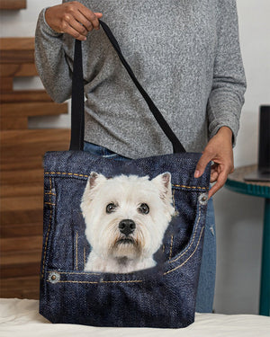 Westie-Dark Denim-Cloth Tote Bag