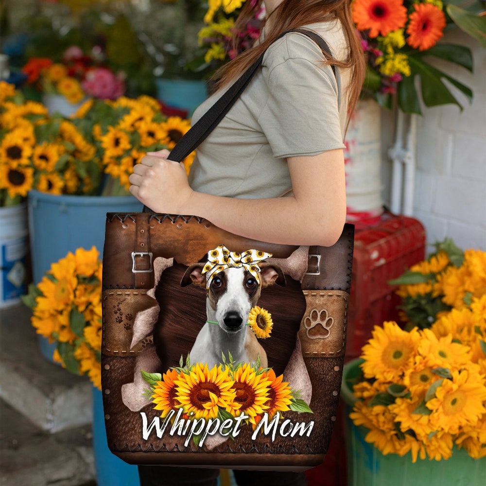 Whippet-Sunflower&Dog Mom Cloth Tote Bag