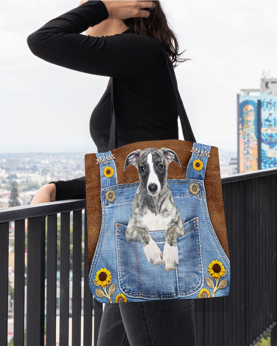 Whippet And Sunflower-Cloth Tote Bag