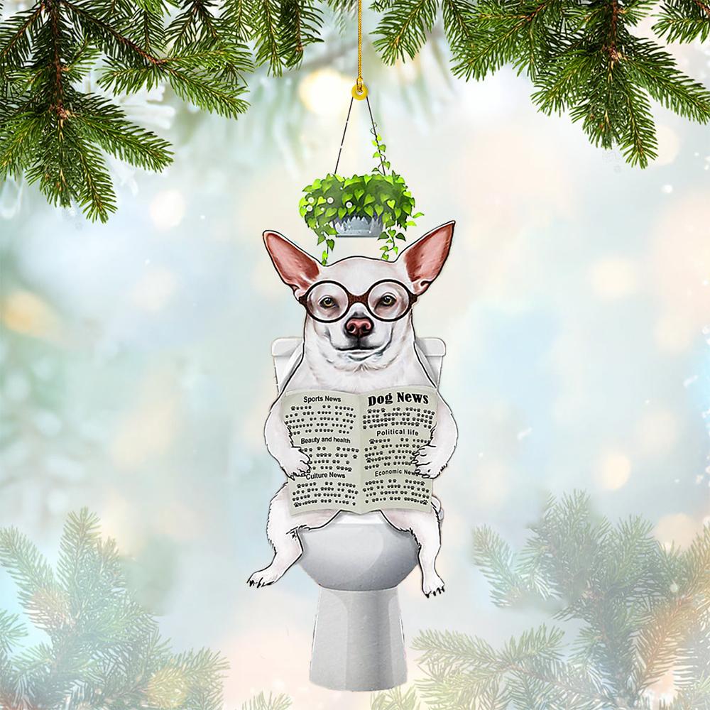 White Chihuahua Sitting On A Toilet-Two Sides Ornament