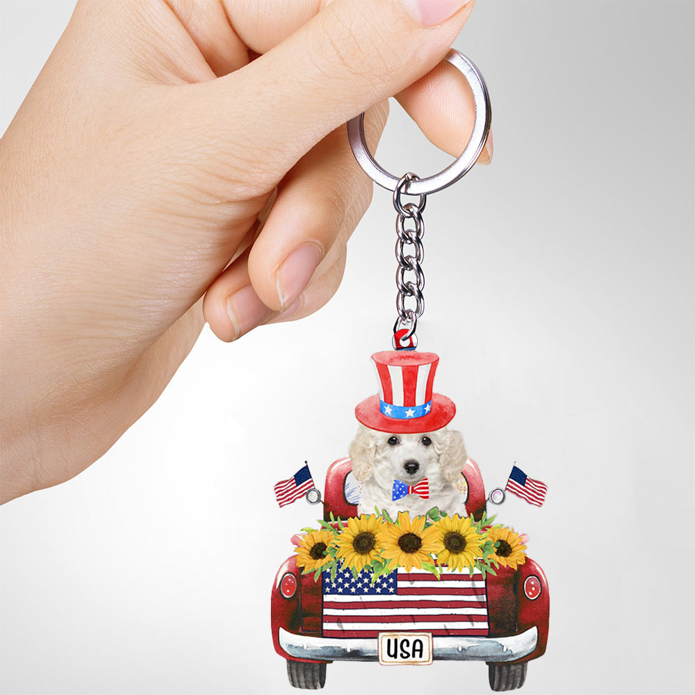 White Poodle-USA Truck Flat Acrylic Keychain