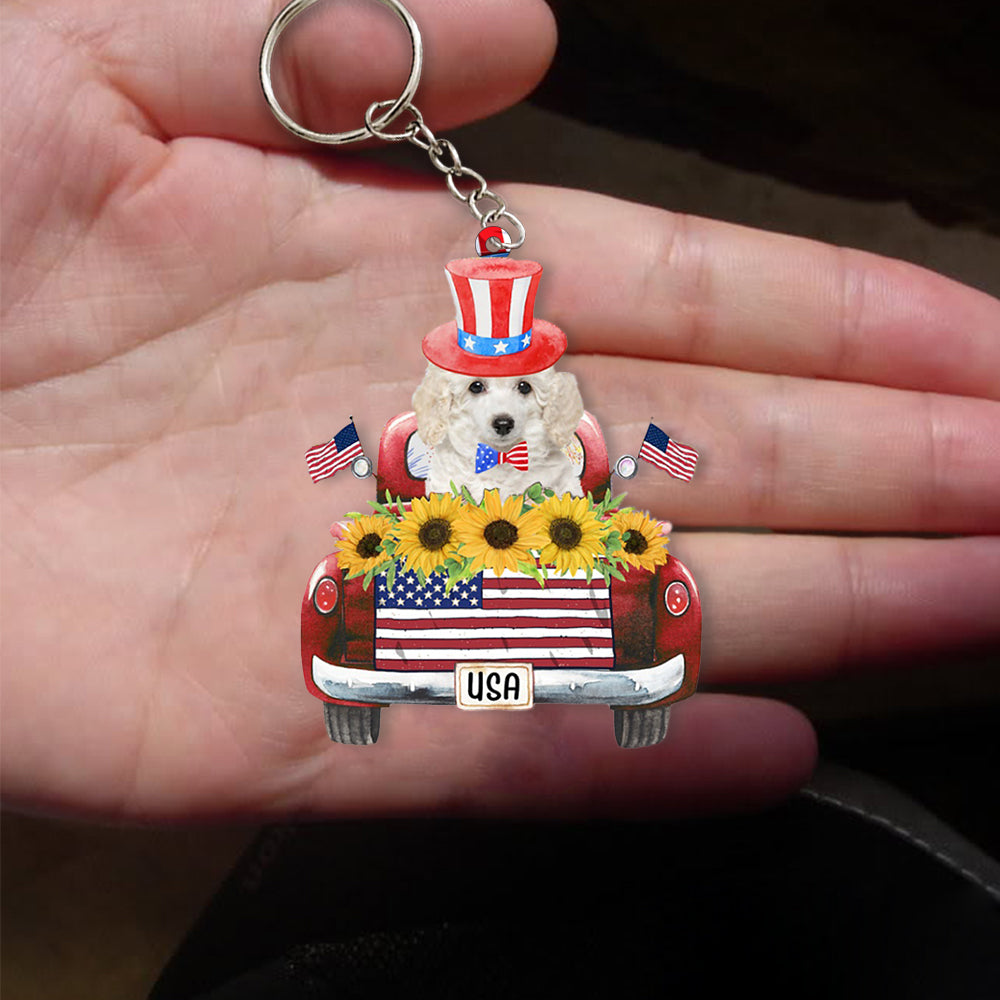 White Poodle-USA Truck Flat Acrylic Keychain