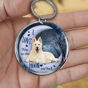 White german shepherd Moon Back-Round Resin Epoxy Metal Keychain