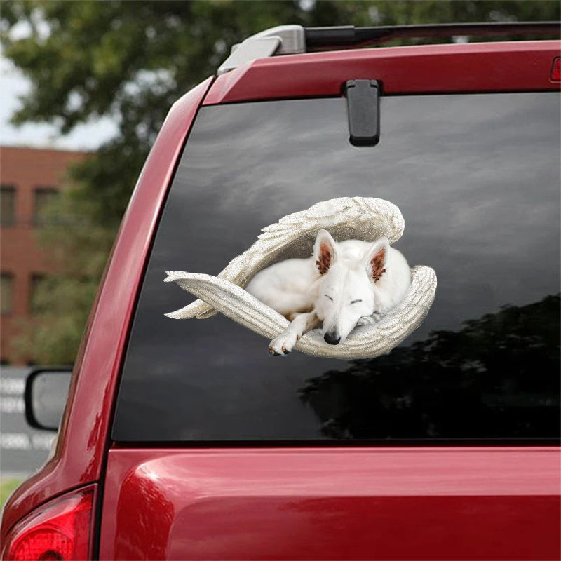 White german shepherd-sleeping angel CAR STICKER