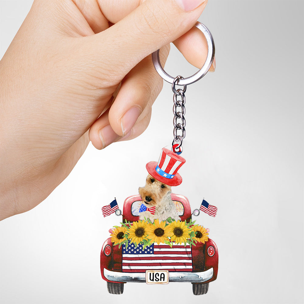 Wire Fox Terrier 2-USA Truck Flat Acrylic Keychain