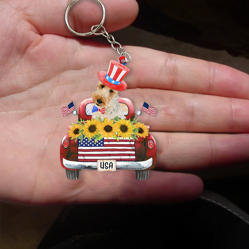 Wire Fox Terrier 2-USA Truck Flat Acrylic Keychain