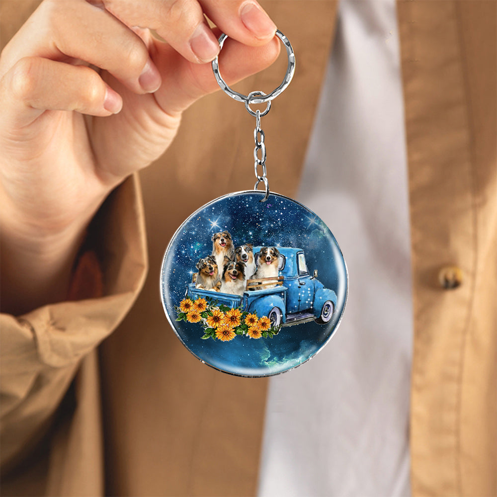 With Australian Shepherd TAKE THE TRIP CLASSIC-Round Resin Epoxy Metal Keychain