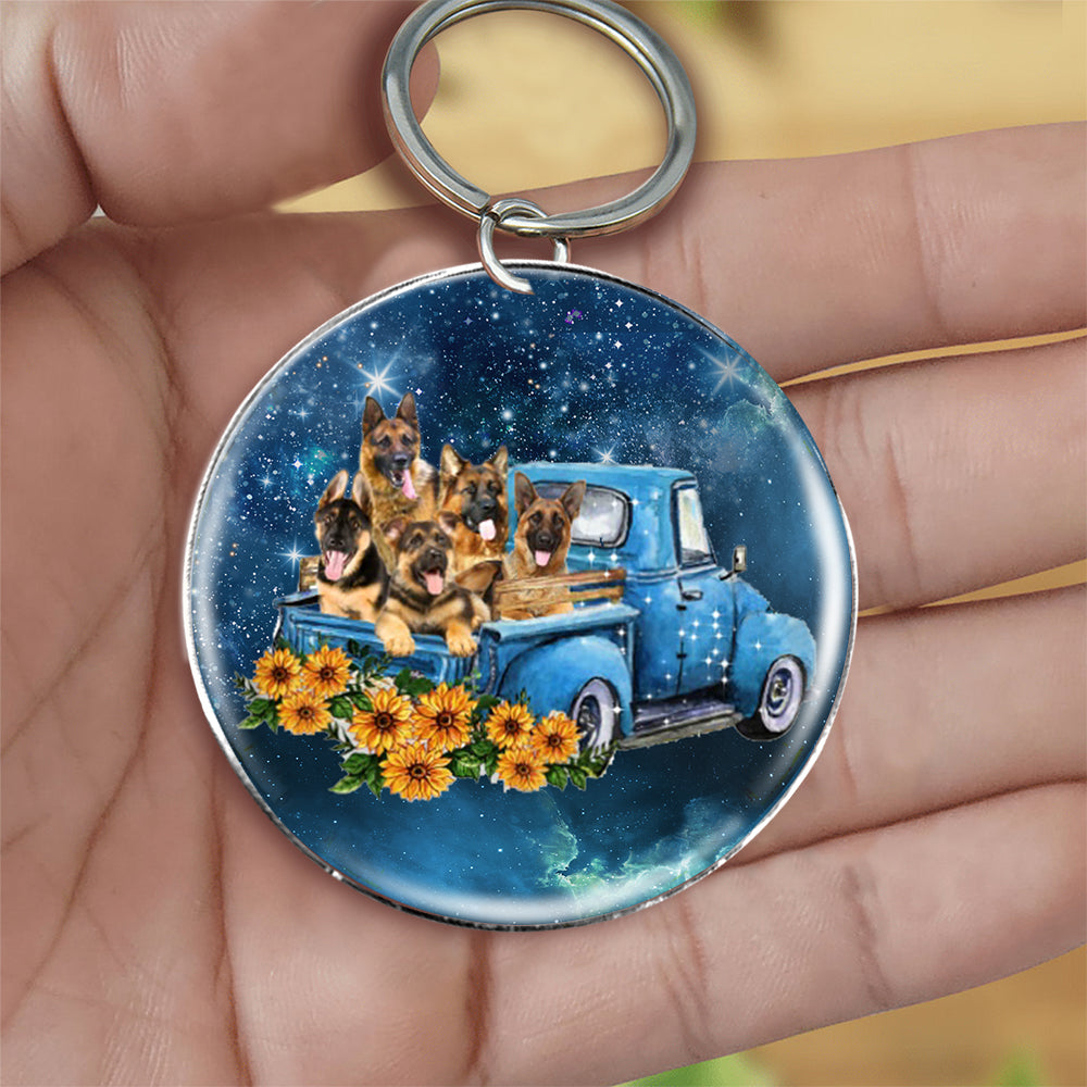 With German Shepherd TAKE THE TRIP CLASSIC-Round Resin Epoxy Metal Keychain