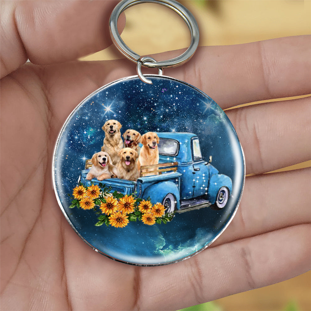 With Golden Retriever TAKE THE TRIP CLASSIC-Round Resin Epoxy Metal Keychain