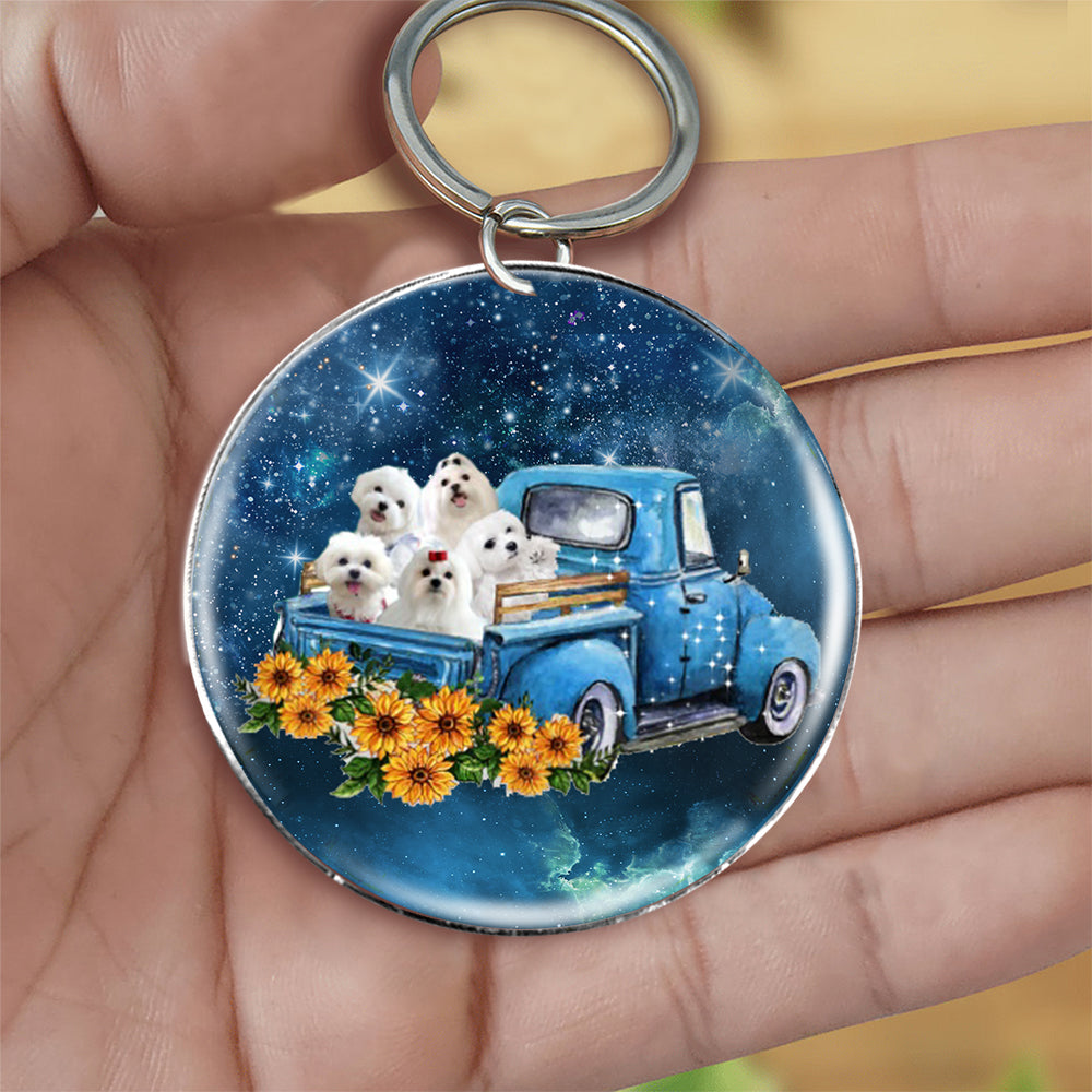 With Maltese TAKE THE TRIP CLASSIC-Round Resin Epoxy Metal Keychain