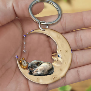 Wolf-Sleeping on the moon Keychain
