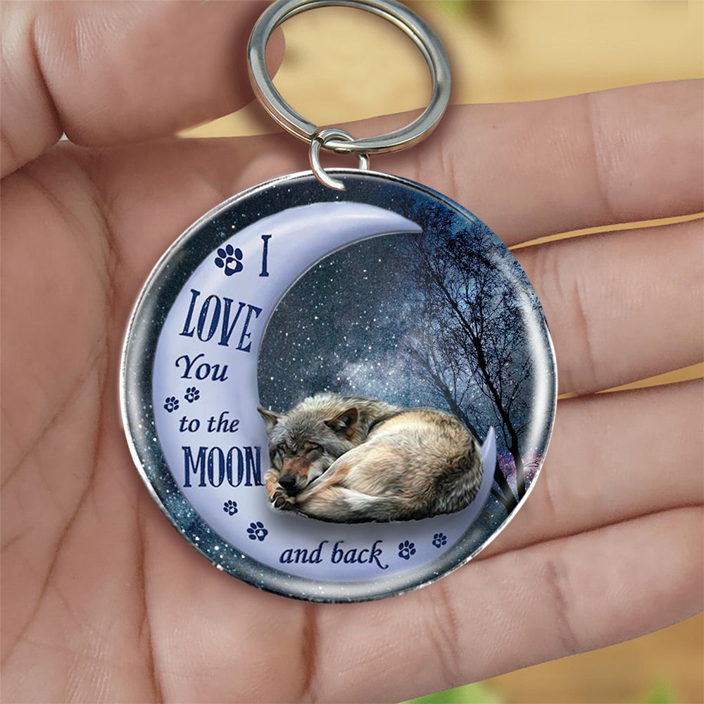 Wolf Moon Back-Round Resin Epoxy Metal Keychain