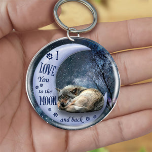Wolf Moon Back-Round Resin Epoxy Metal Keychain