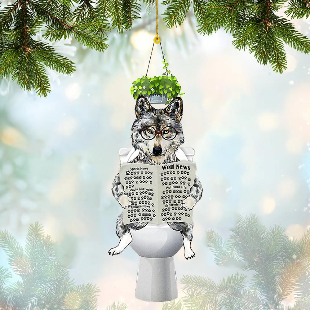 Wolf Sitting On A Toilet-Two Sides Ornament