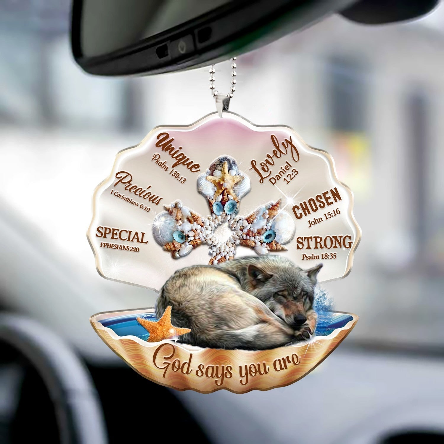 Wolf-You Are Cross In Seashell-Two sides ornament