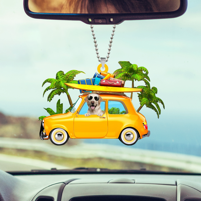 YELLOW Labrador-Yellow Sports Car Two Sides Ornament