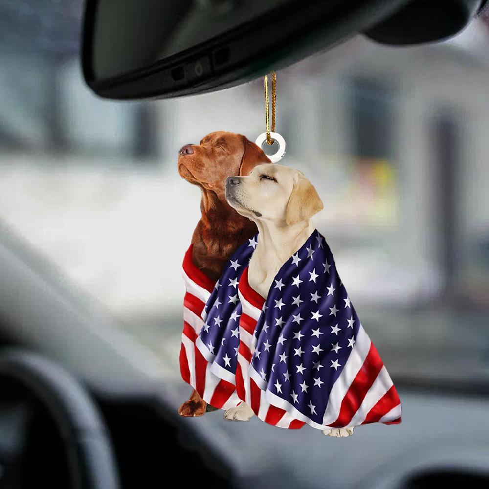 Yellow And Red Fox Labrador Retrievers American Patriot Flag Two Sided Ornament