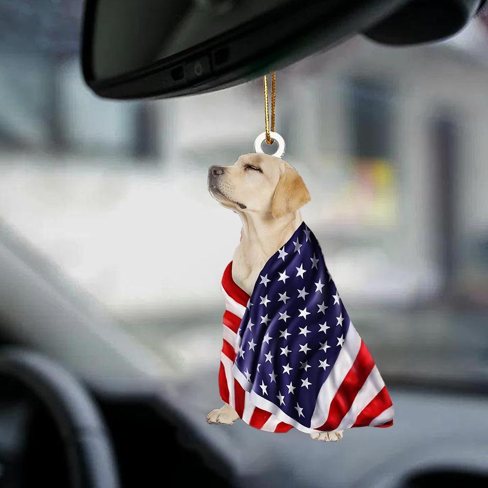 Yellow Labrador Retriever American Patriot Flag Two Sided Ornament