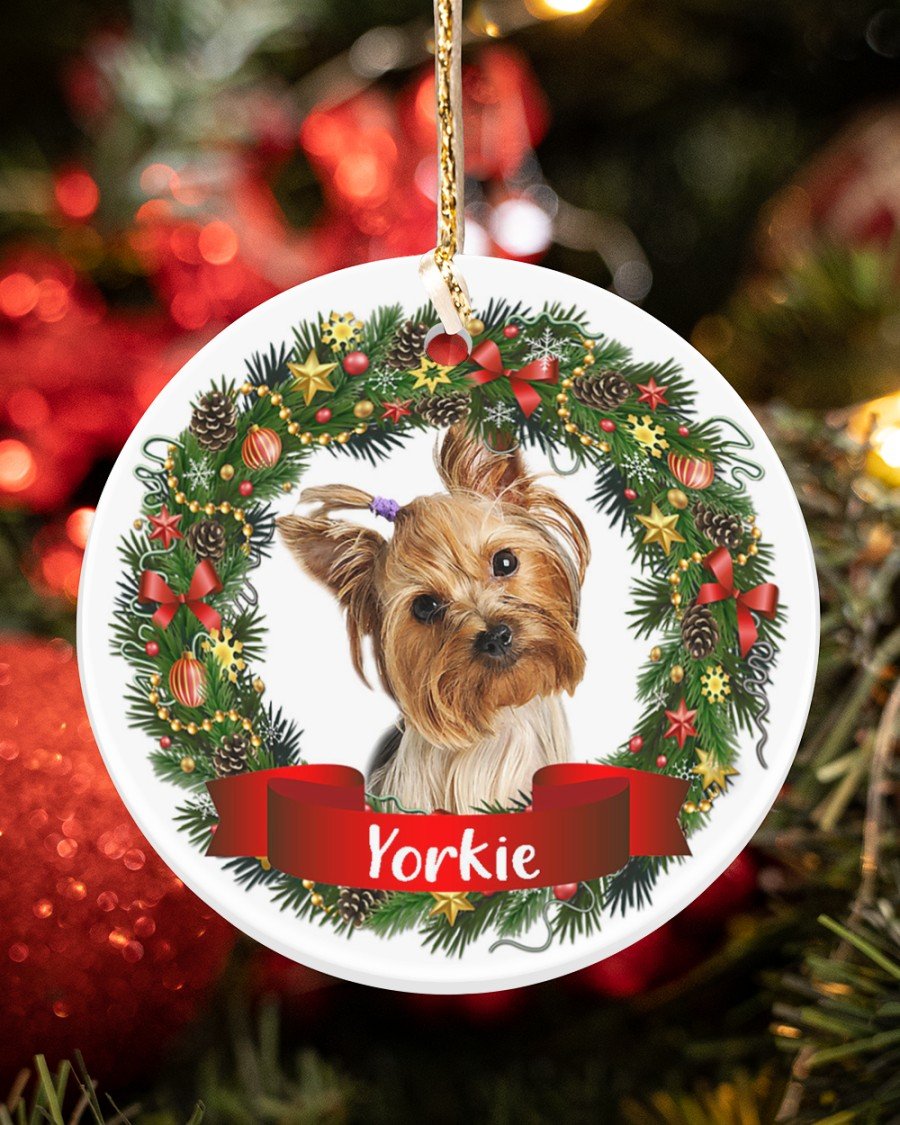 Yorkie-Noel Circle-Two Sided Ornament