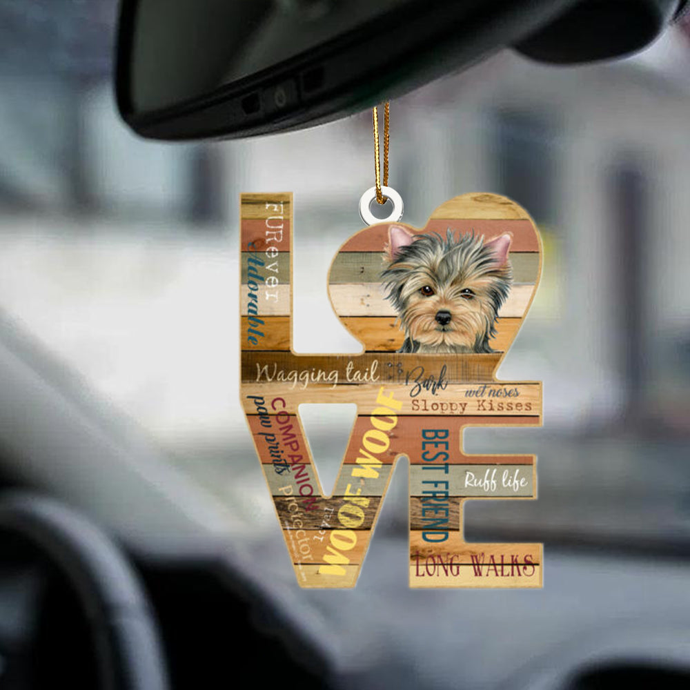 Yorkie Love Wood Dog-two sided ornament