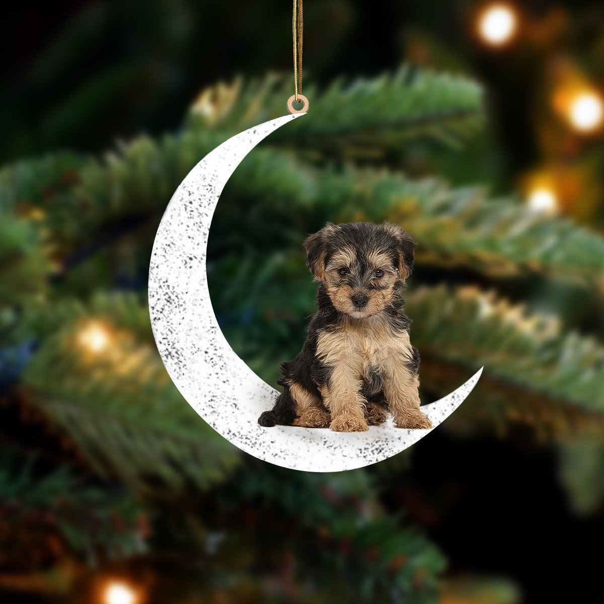 Yorkiepoo-Sit On The Moon-Two Sided Ornament