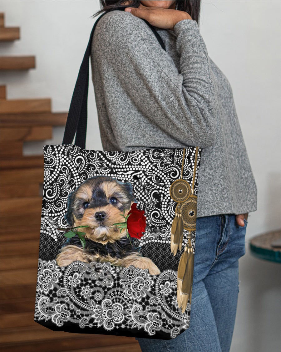 Yorkipoo-Rose Cloth Tote Bag