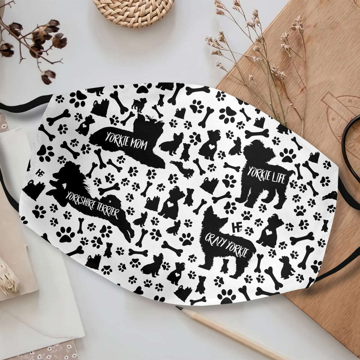 Yorkshire Terrier Black &amp; White Pattern EZ07 1508 Face Mask