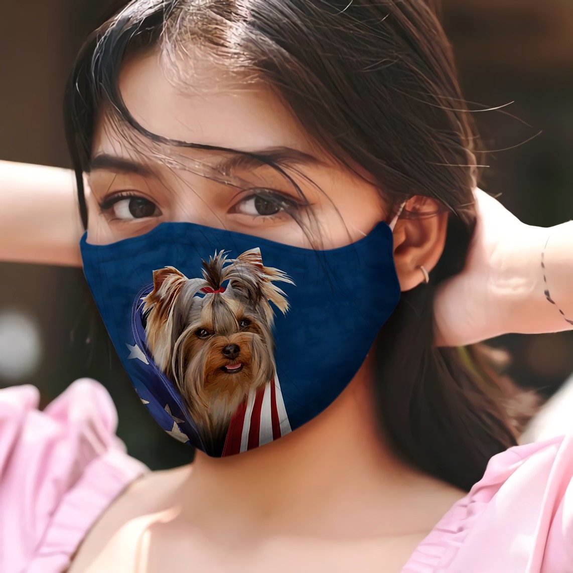 Yorkshire Terrier In American Flag EZ01 Face Mask