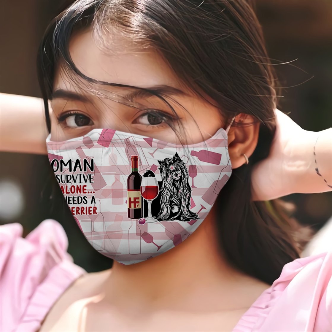 Premium A Women Loves Wine And Yorkshire Terrier EZ09 3006 Face Mask