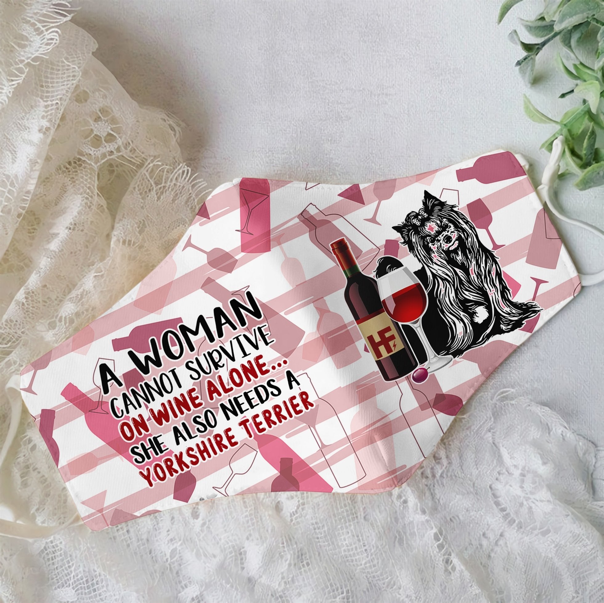 Premium A Women Loves Wine And Yorkshire Terrier EZ09 3006 Face Mask