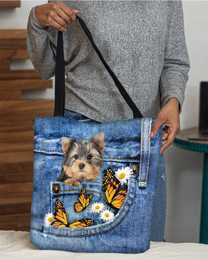 Yorkshire-terrier-Butterfly Daisies Fait-CLOTH TOTE BAG