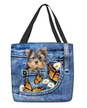 Yorkshire-terrier-Butterfly Daisies Fait-CLOTH TOTE BAG