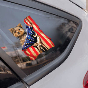 Yorkshire Terrier-American Flag Front Car Sticker