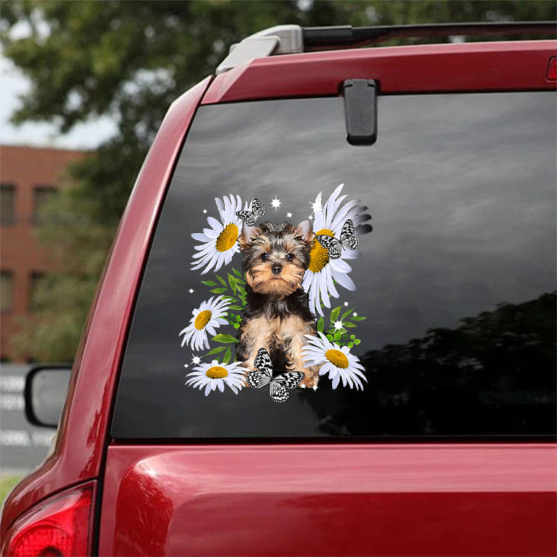 Yorkshire Terrier-Daisy flower CAR STICKER