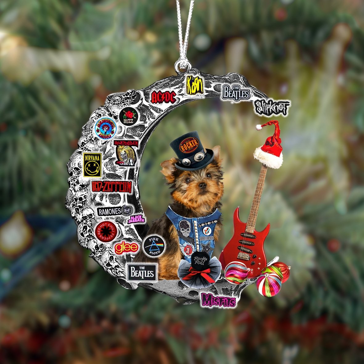 Yorkshire Terrier-Metal Rock in Christmas Two Sided Ornament