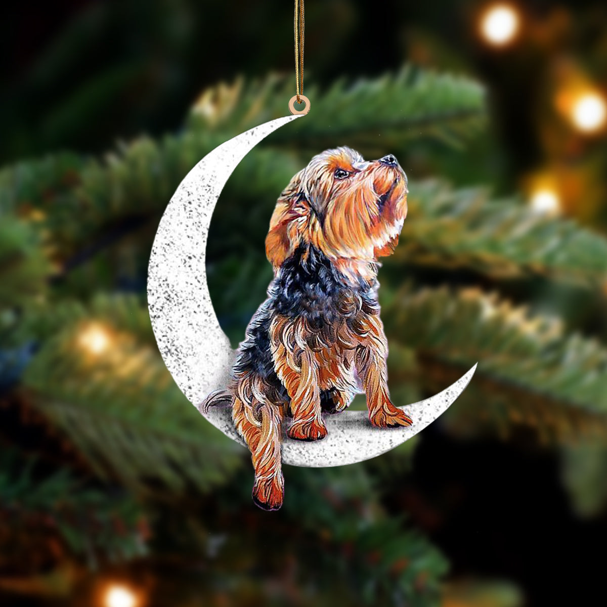 Yorkshire Terrier-Sit On The Moon-Two Sided Ornament