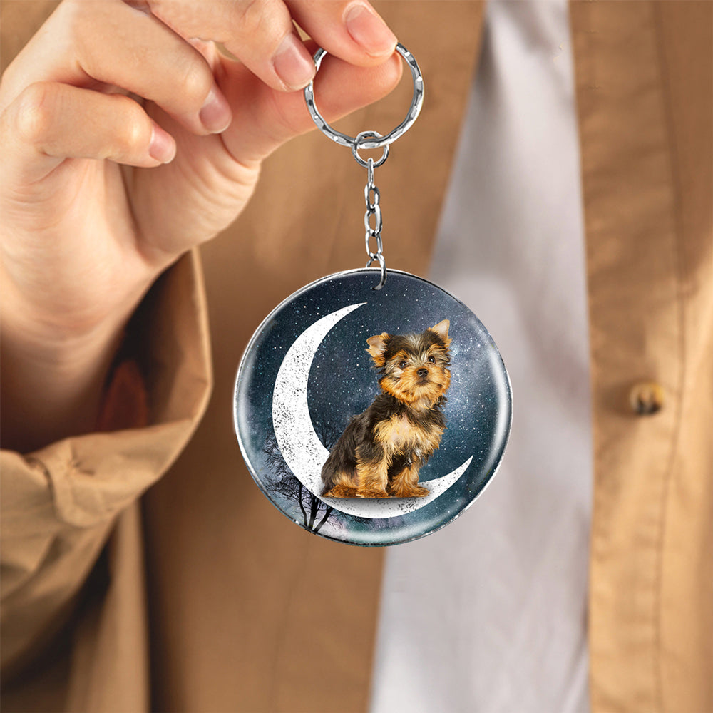 Yorkshire Terrier-Stars and Moon-Round Resin Epoxy Metal Keychain